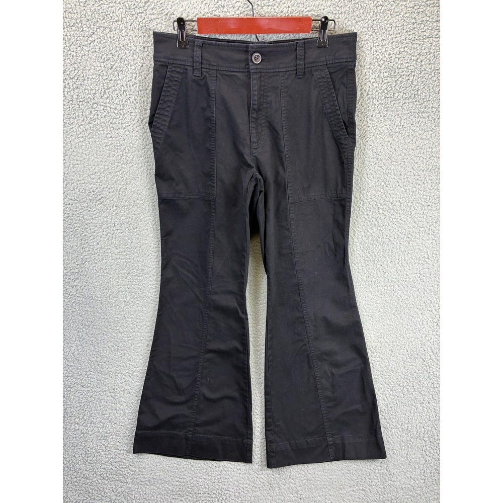 Old Navy Wide Leg Crop Pants Womens 8P Black Stretch Chino Trouser Casual